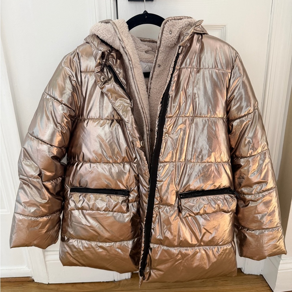 Zara Shiny Bronze Puffer Jacket